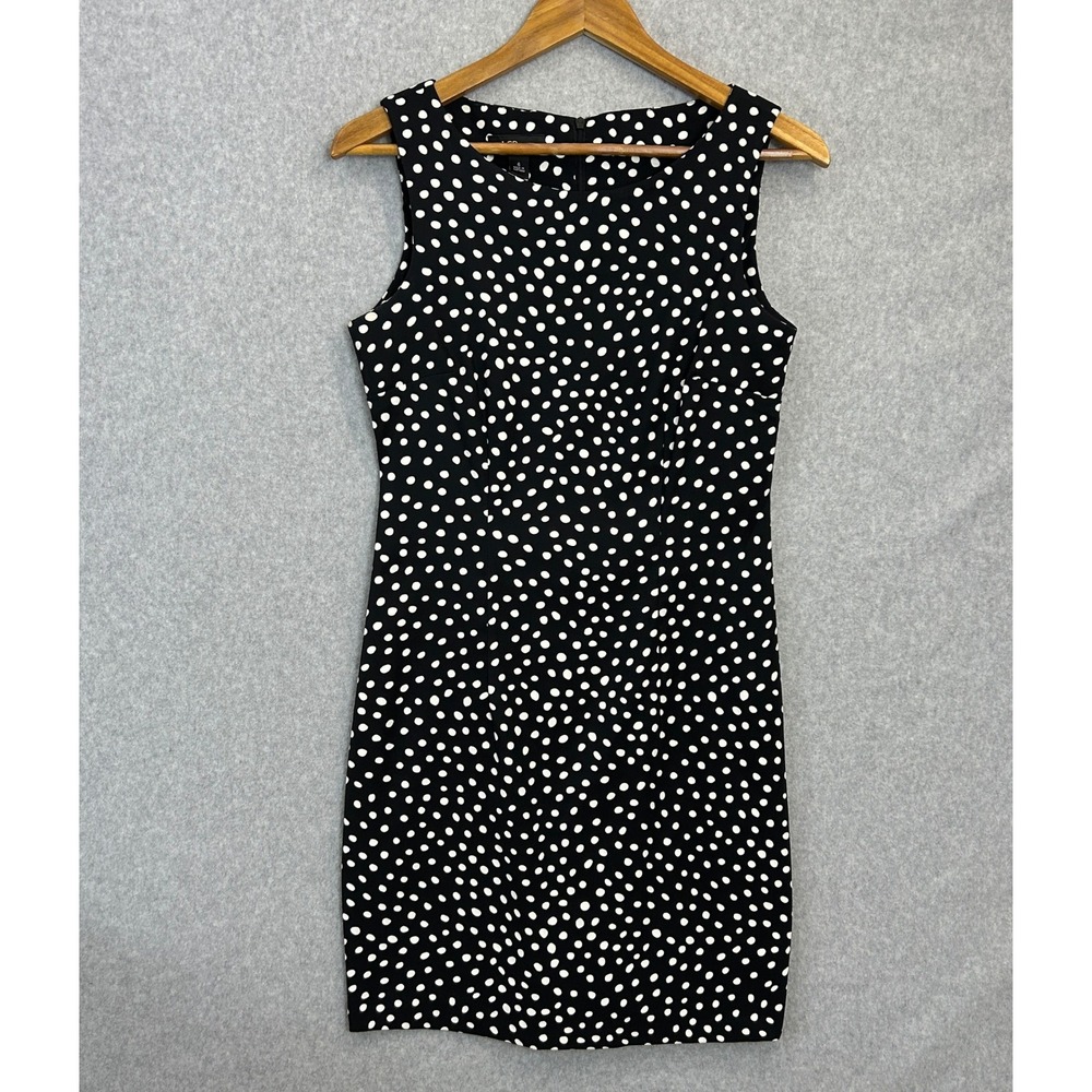 AGB Dress Size 6 Black White Polka Dot Sleeveless Sheath Office Preppy Retro